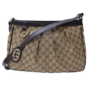 GUCCI Sukey Shoulder Bag GG Canvas Semi Logo Charm Beige Tan Dark Brown Black
